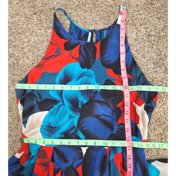 ANTONIO MELANI SILK FLORAL PRINT ROUGE & PERSIAN BLUE Size 8 - Picture 7 of 9